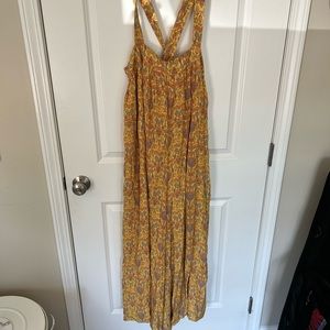 Anthropologie Ollari Yellow Floral Print Wide-Leg Jumpsuit Size Large